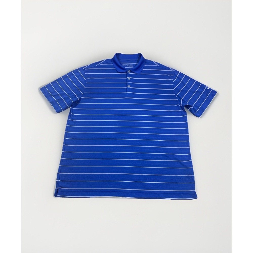 Nike Golf Dri-Fit Polo Mens XL Blue White Striped Athletic Golf Shirt Casual